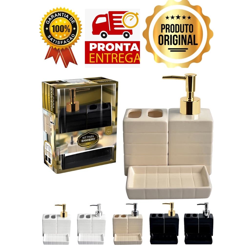 Kit Conjunto Banheiro Lavabo 3 Peças - Porta Sabonete, Porta Escovas De Dentes, Dispenser
