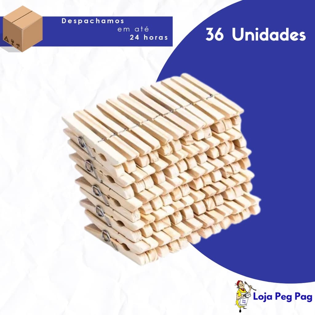 Kit c/36 Prendedores De Roupas, Madeira , Embalagem c/ 36 Unidades