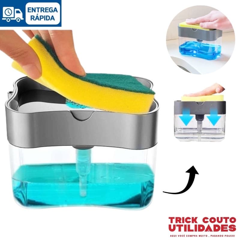Dispenser Detergente 2 em 1 Esponja Limpeza Louça Dosador