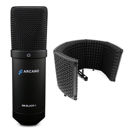 Microfone condensador USB Arcano AM-BLACK-1 + Protetor acústico ARC-SK25