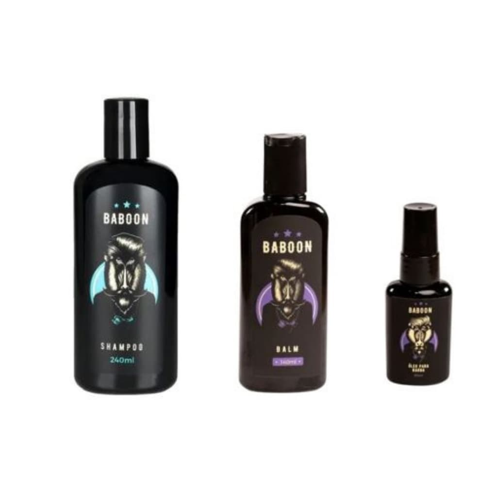 Kit Cuidados Barba Baboon Shampoo Balm 140 Ml Óleo 30 Ml