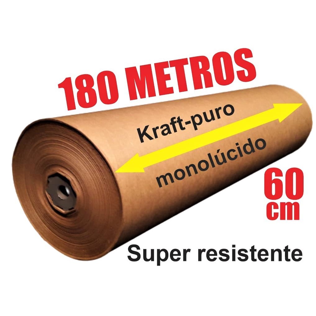 BOBINA 180 metros,  PAPEL PARDO KRAFT PURO DE 60 cm de LARGURA, RESISTENTE, DIRETO DO FABRICANTE