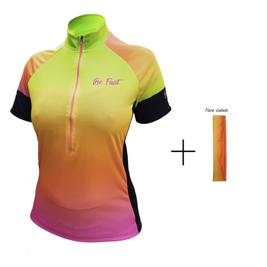 Camiseta de Ciclismo Fem Be Fast Arco Iris + Brinde