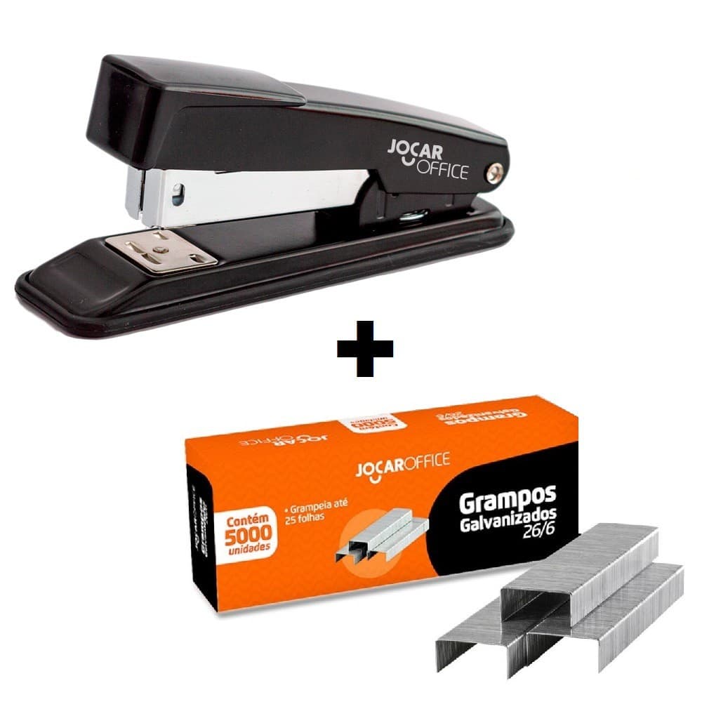 Grampeador Metal + 5000 Grampos 26/6 Galvanizado Profissional Escritório Escola Papelaria