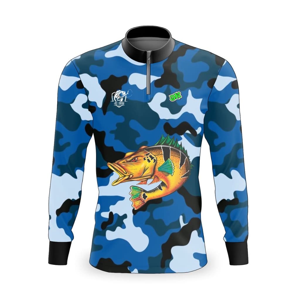 CAMISETA DE PESCA MANGA LONGA PREMIUM MASCULINA CAMUFLADA AZUL