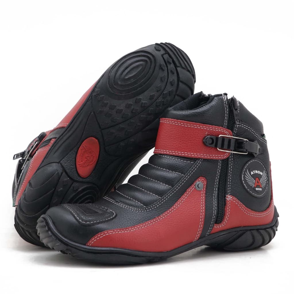 Bota Cano Curto Em Couro Motociclista ATRON 271 KM PTO VERM