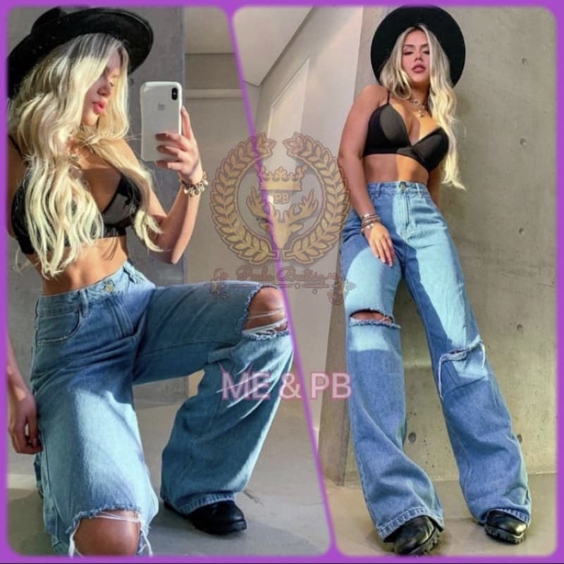 Calça wide leg jeans   feminina