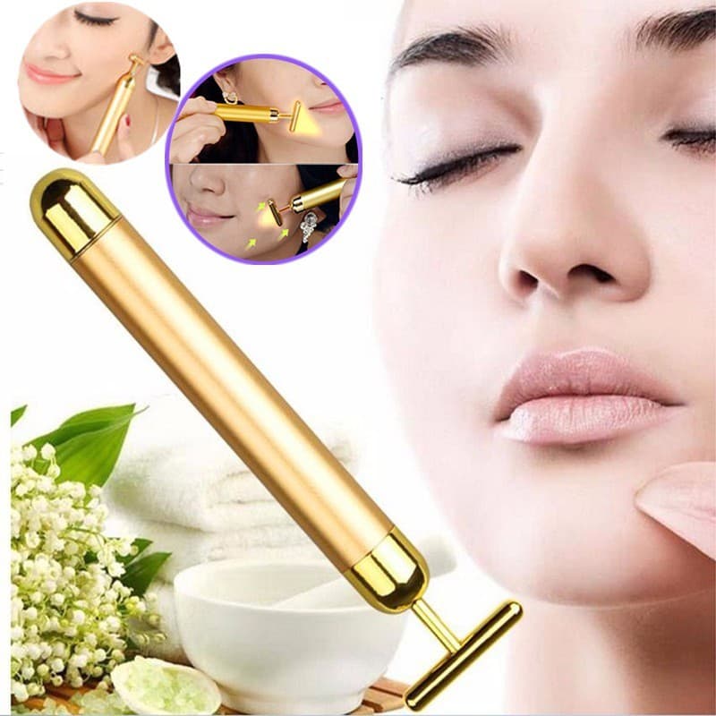 Massageador Facial Vibrata Ouro 24k Anti-Rugas E Idade