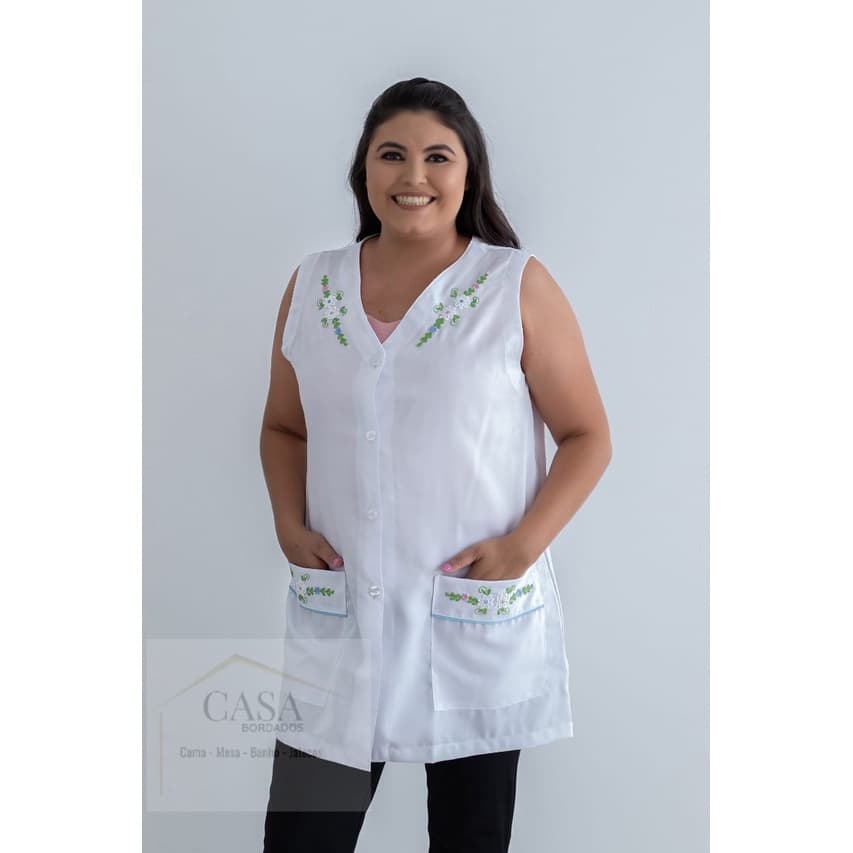 Jaleco Feminino Branco Bordado Tecido Oxford ref : 08  - PRONTA ENTREGA