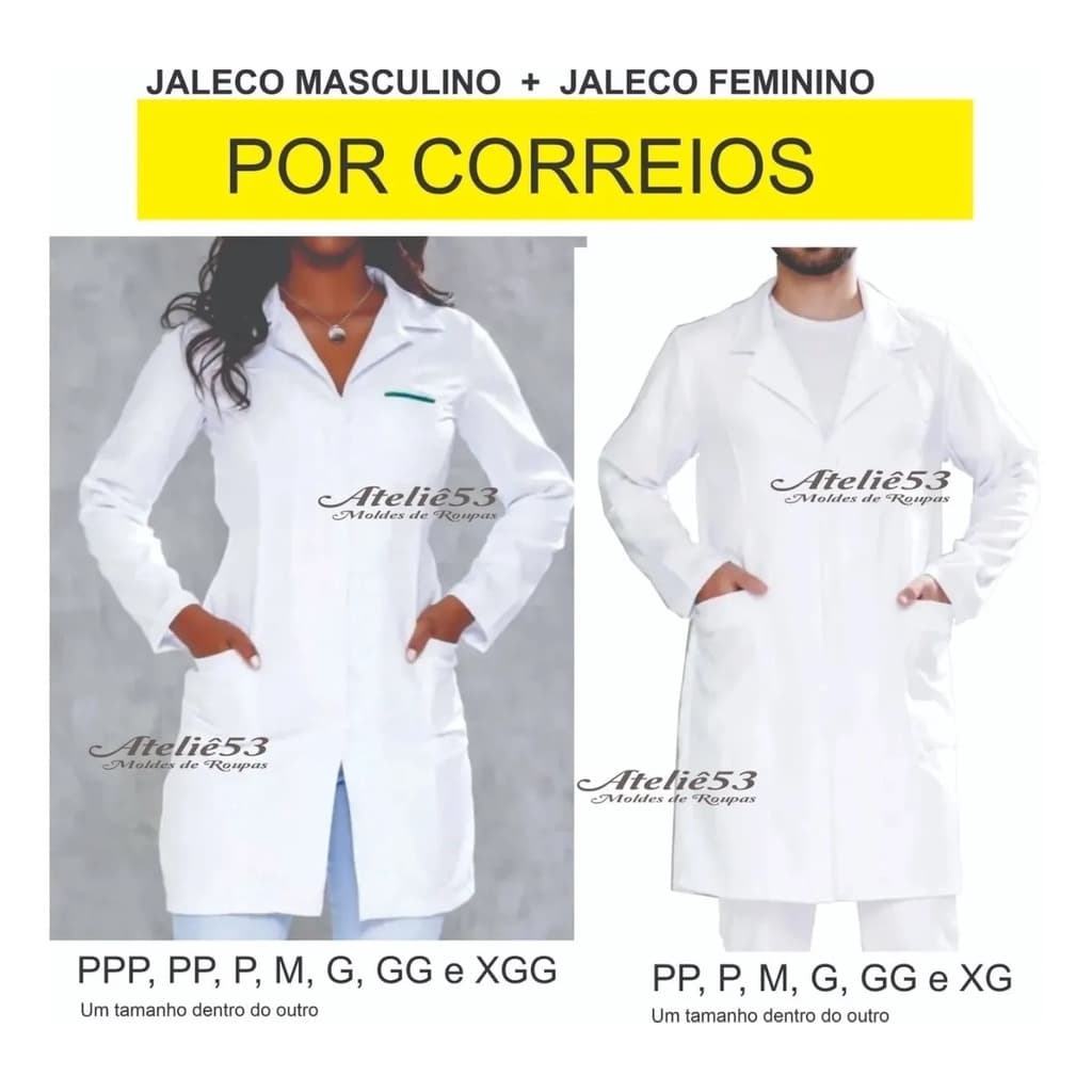 Molde de Roupas Modelagem Jaleco Masculino E Jaleco Feminino Básicos 80G grade