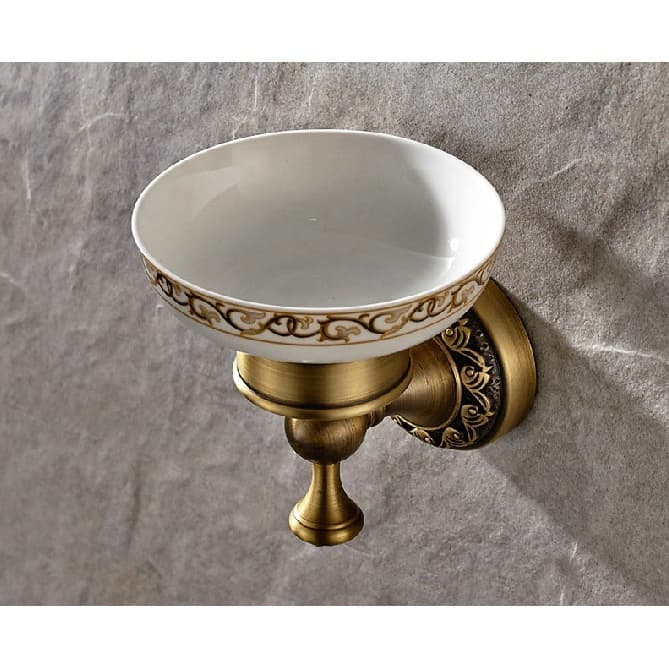 Vintage Antigo Latão Moderno Cerâmica Saboneteira Fixado Na Parede Cesta De Sabão Decorativo Acessórios Do Banheiro 2ba4