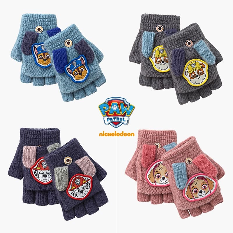 Paw Patrol Luvas infantis de meio dedo para meninos meio dedo inverno lã quente desenho animado luvas de escrita de malh