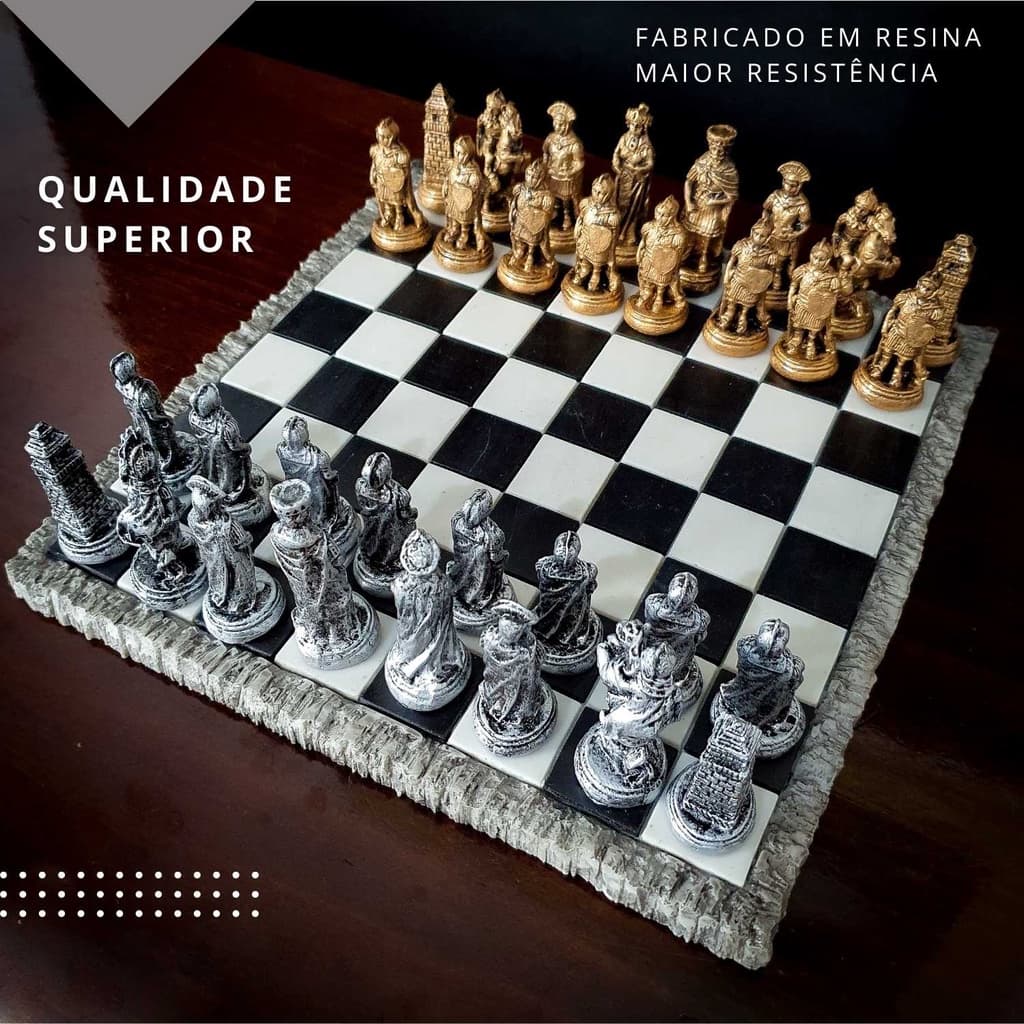 Jogo De Xadrez + Tabuleiro Em Resina Coleção Tematica