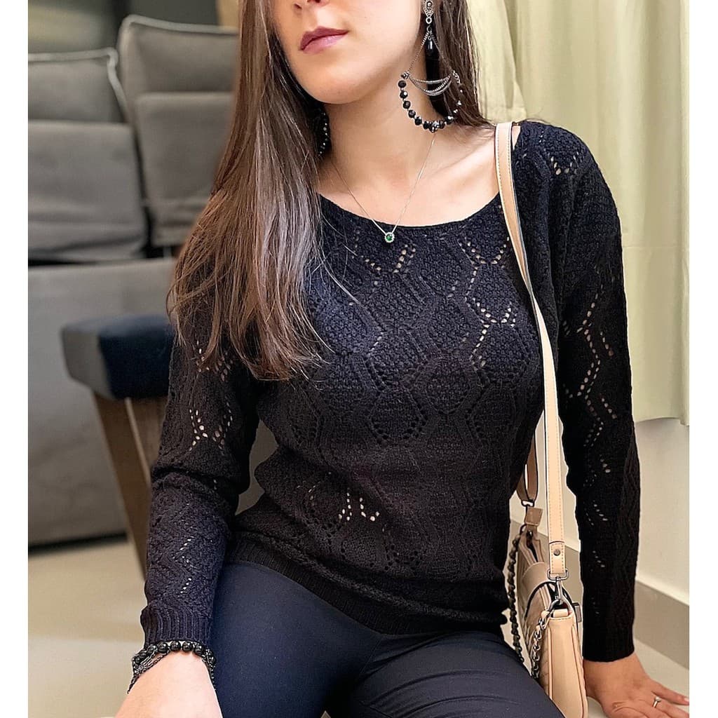 Blusa De Frio Suéter Tricot Feminino Manga Longa Inverno