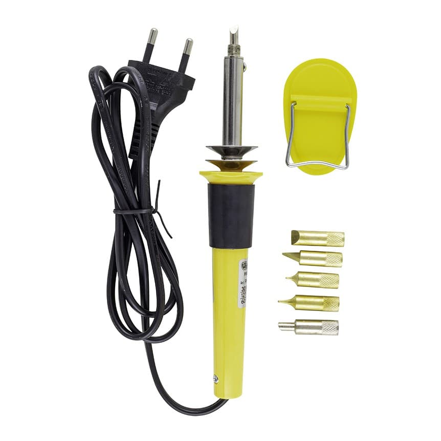 Pirógrafo E Solda Com Cabo Plástico Anatômico 30w Com 5 Pontas Desenhar Gravar Madeira 30w 110v