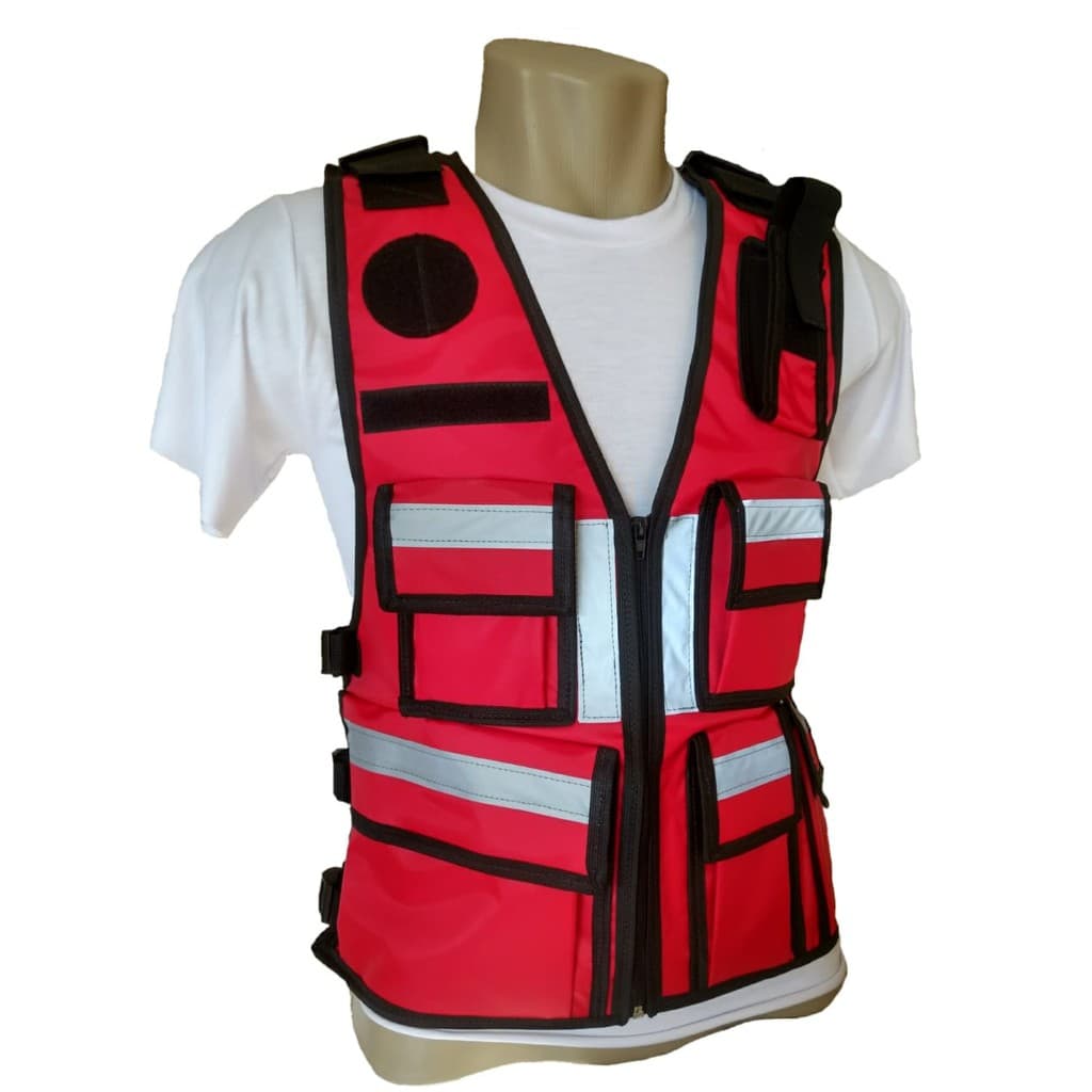 Colete Funcional R&Z Vermelho Impermeável — 9 Bolsos, Porta HT e Refletivos | Bombeiro/Socorrista