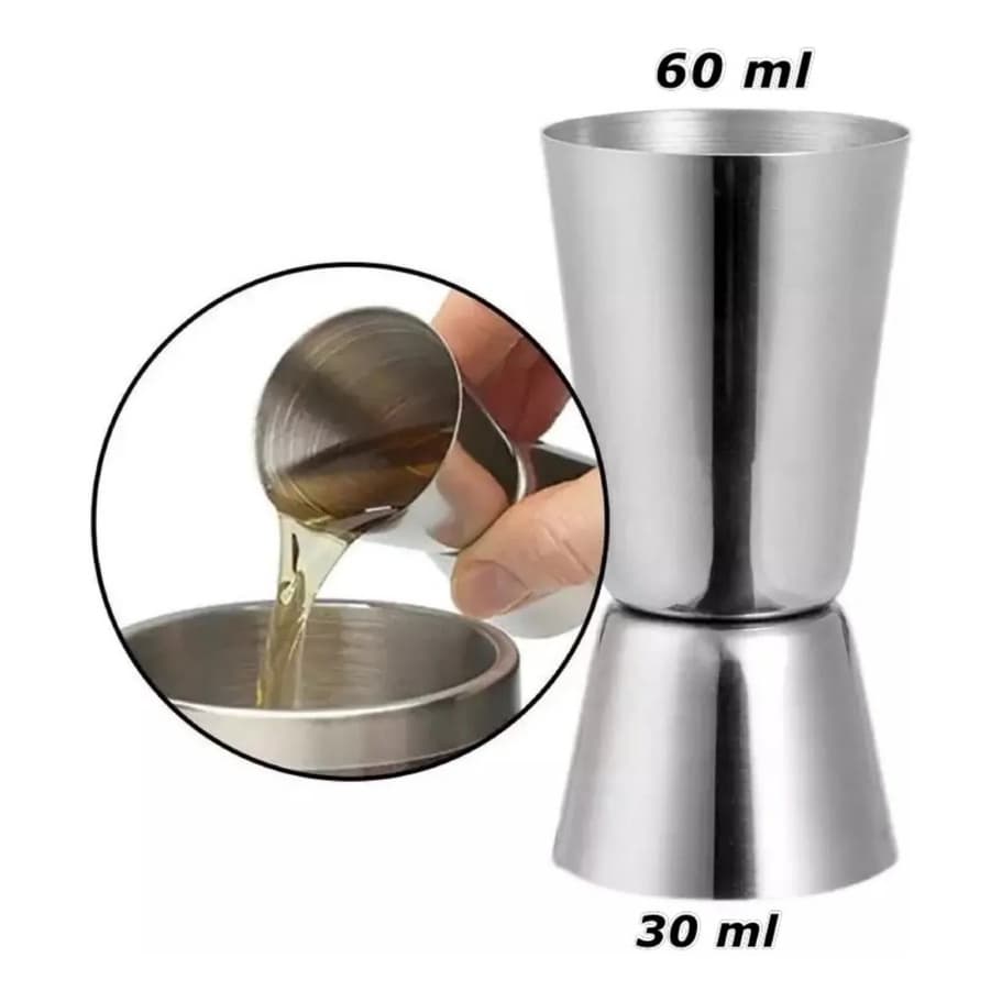 Dosador Duplo Inox 25ml / 50ml Copo Medidor Bebidas Drinks