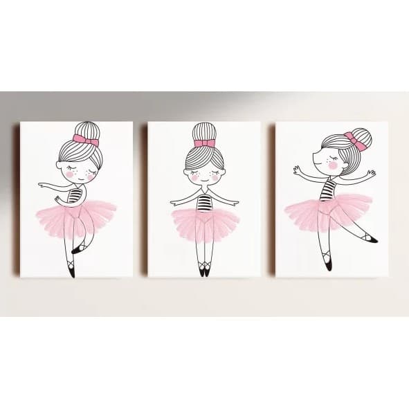 Kit: 3 Placas Quadro Decorativas Ballerine Bailarina Rosa Balé Meninas Quarto