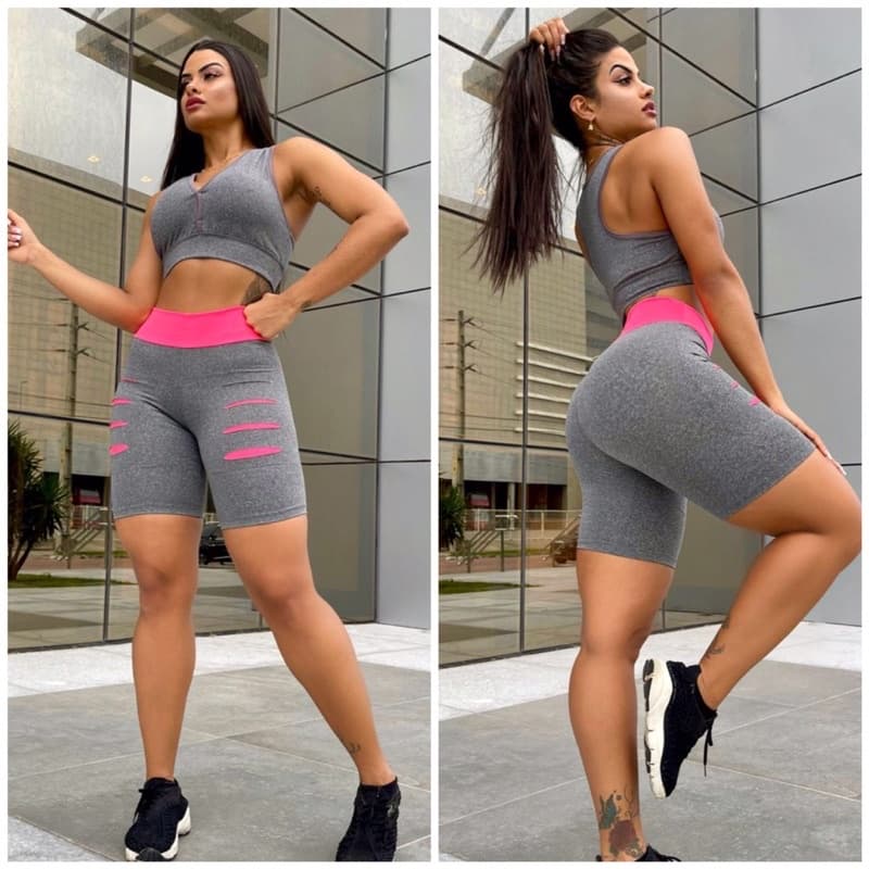 conjunto shorte mais top treino leg academia