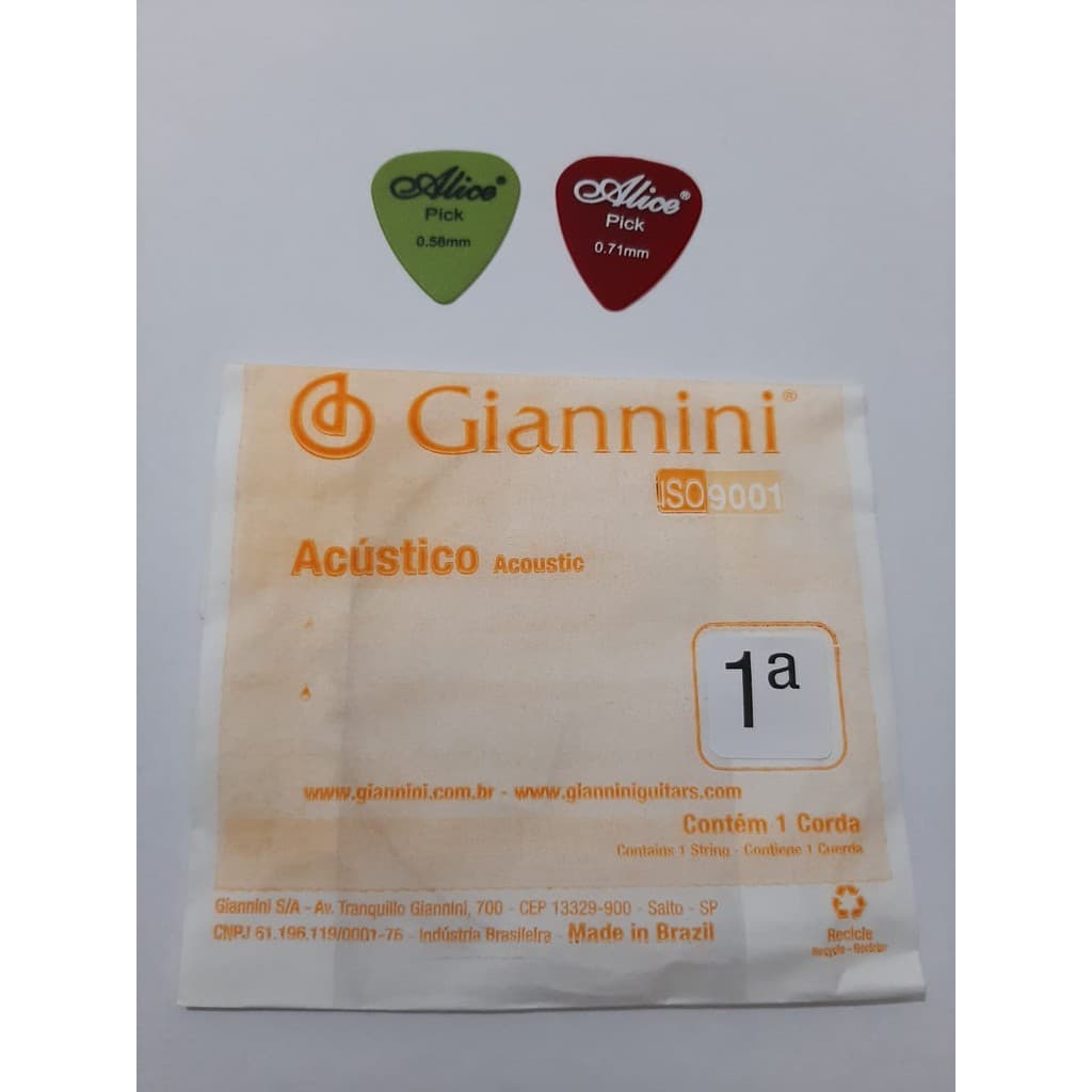 Corda Violão Elétrico Aço com Bolinha 1ª Mizinha Avulsa Do Encordoamento Giannini + 2 Palhetas