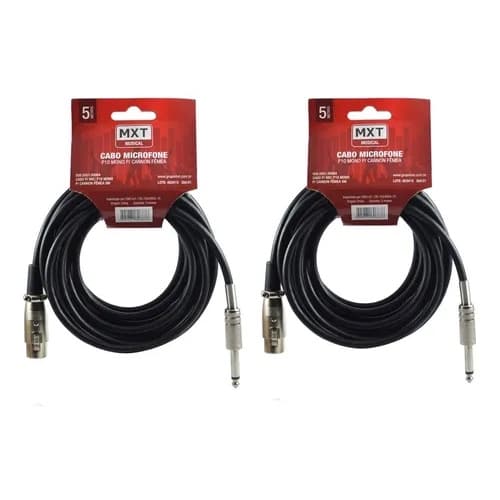 2 Cabos Microfone E Violão Mono Xlr / P10 5 Metros Mxt