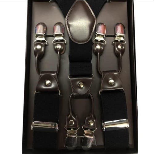 Suspensório Largo Luxo Couro Clássico Masculino Plue Size 6 Pontas