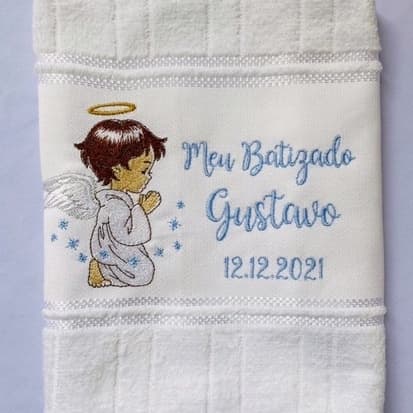 Toalha Bordada Personalizada Meu Batizado com Nome e Data Dohler