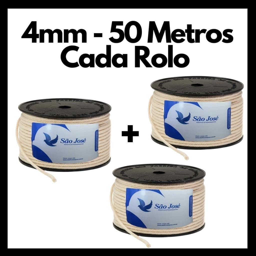 Cordao sao jose com alma 100% algodao Fio 4mm Cru Algodao Barbante 50m Artesanato 3 un