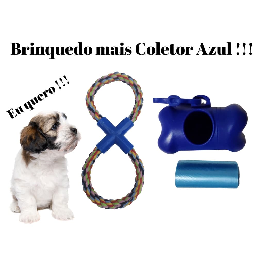 KIT Mordedor Brinquedo Interativo em X + Coletor Cata – Caca, brinquedos de Corda - Brinque com seus Cachorros Cães, Brinquedos PET, para animais, Cor Azul