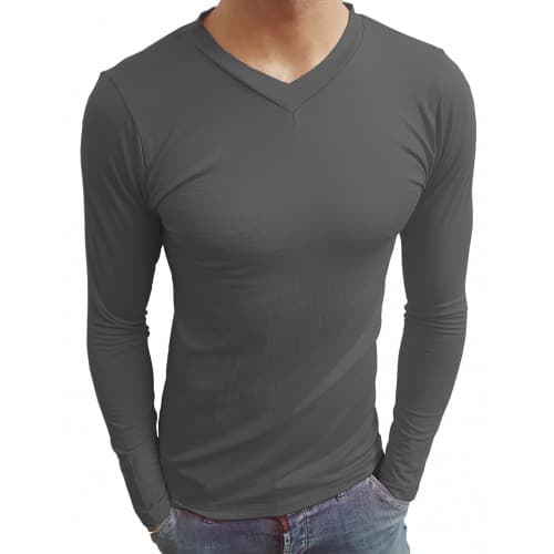 Camiseta Masculina Gola V Rasa Manga Longa