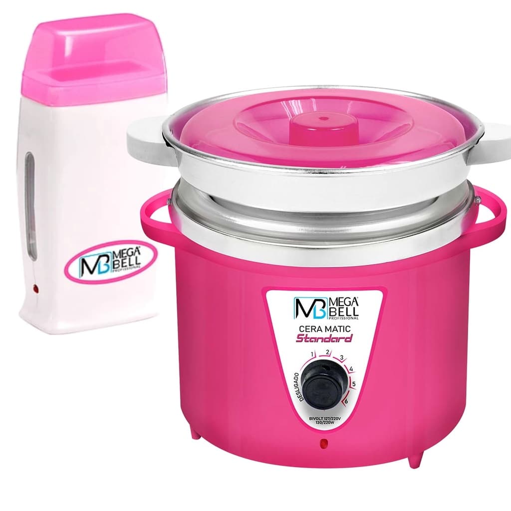 Kit Panela Depilação Termocera 900g Com Refil Corpo Rosa + Aquecedor de Cera Roll-on Rosa