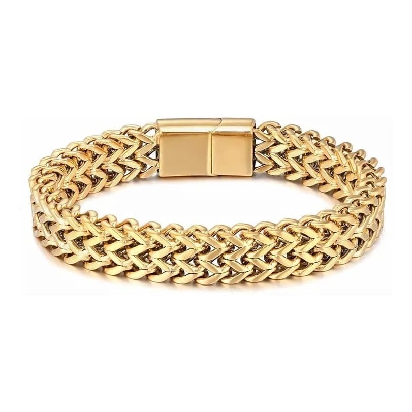 Pulseira Aço Titânio Masculina Dourado Grumet Fecho Magnétic