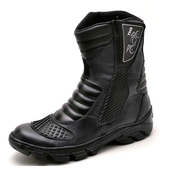 Bota Coturno Motociclista Couro Semi Impermeável Preto TH3