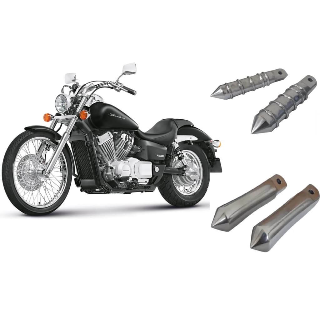 Par De Pedaleiras Moto Custom Mod Estaca C/ Fresas Polido,harley,dragstar,shadow