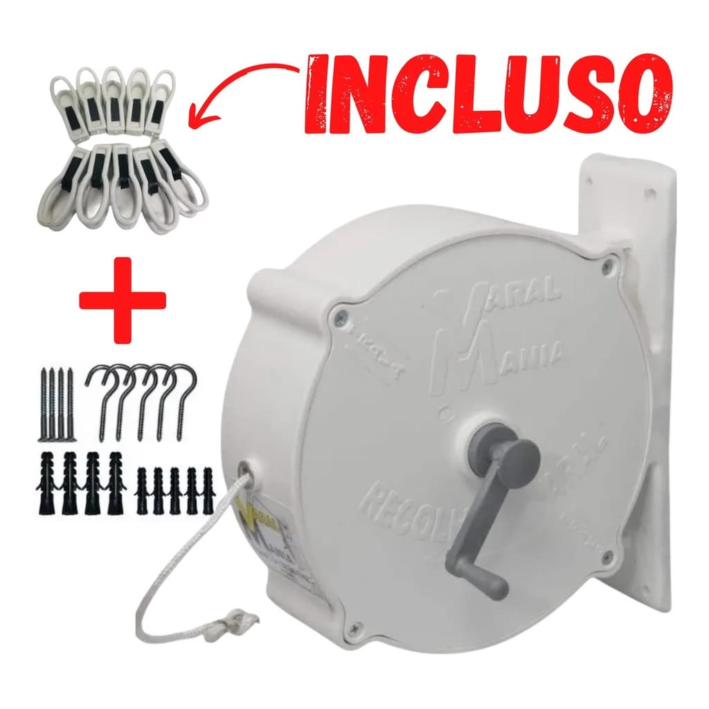Varal Retrátil 30 Metros Branco Recolhível Nylon + Pregador  2680