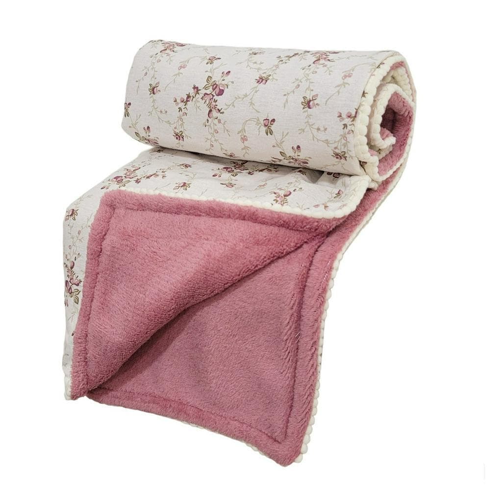 Manta Dupla Face Mantinha Micro Fibra Fleece para Bebê Promoção Estampada PomPom