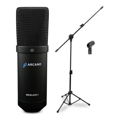 Microfone condensador USB Arcano AM-BLACK-1 + Pedestal Arcano PMV-100-Pac