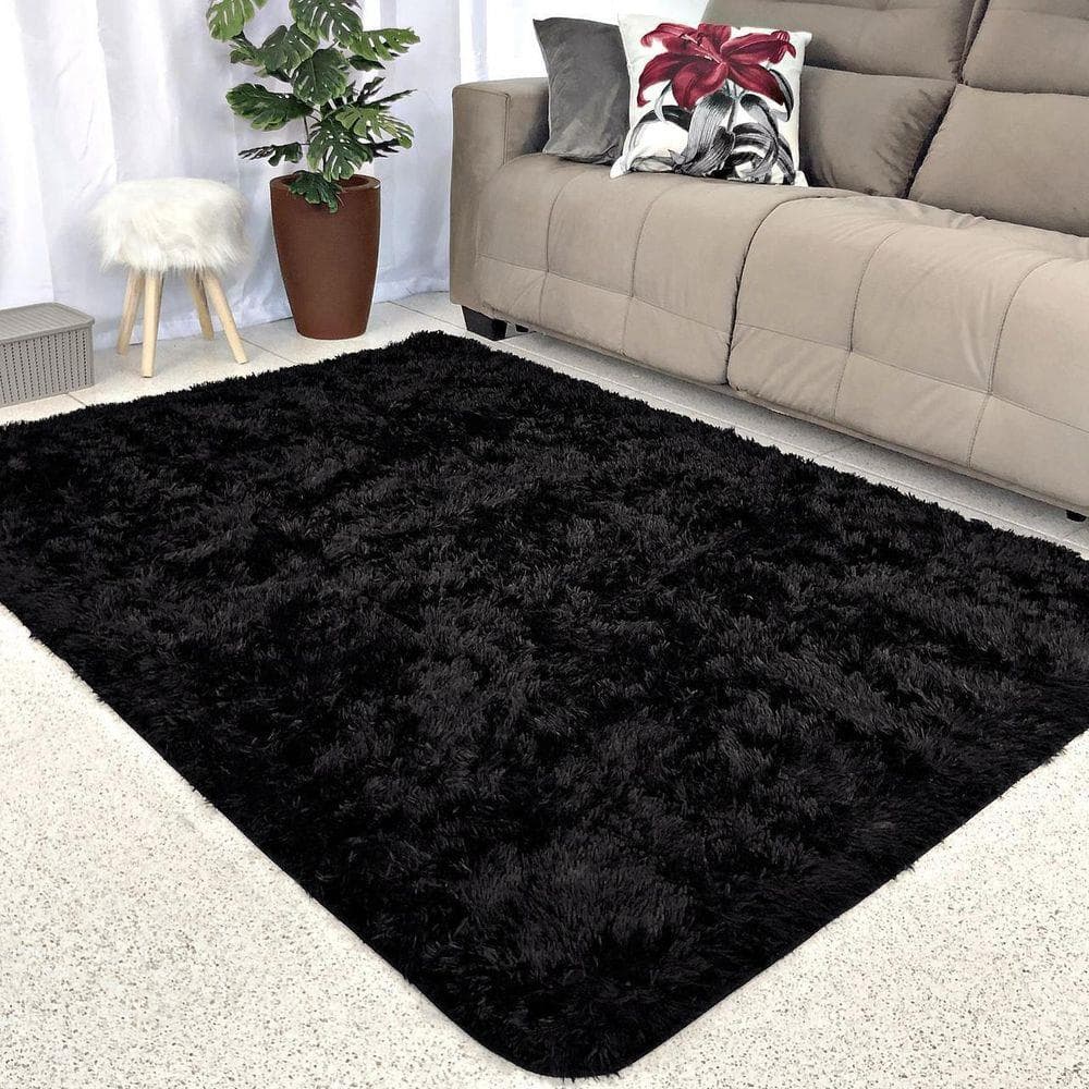 Tapete Peludo Preto Tamanho 100cm x 150cm Felpudo Preto - Shaggy