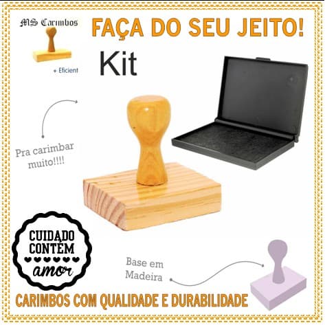 Kit com 1 carimbo + uma carimbeira profissional preta, modelos prontos, escolha, completo com cabo.