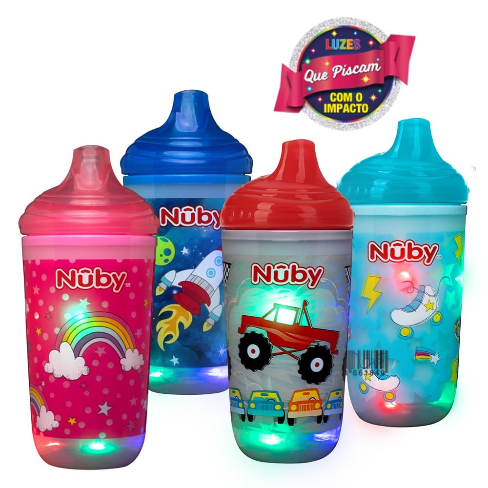 Copo de Treinamento Infantil Parede Dupla Antivazamento 300 ml Luz Led Pisca Pisca Nûby Bico Rígido