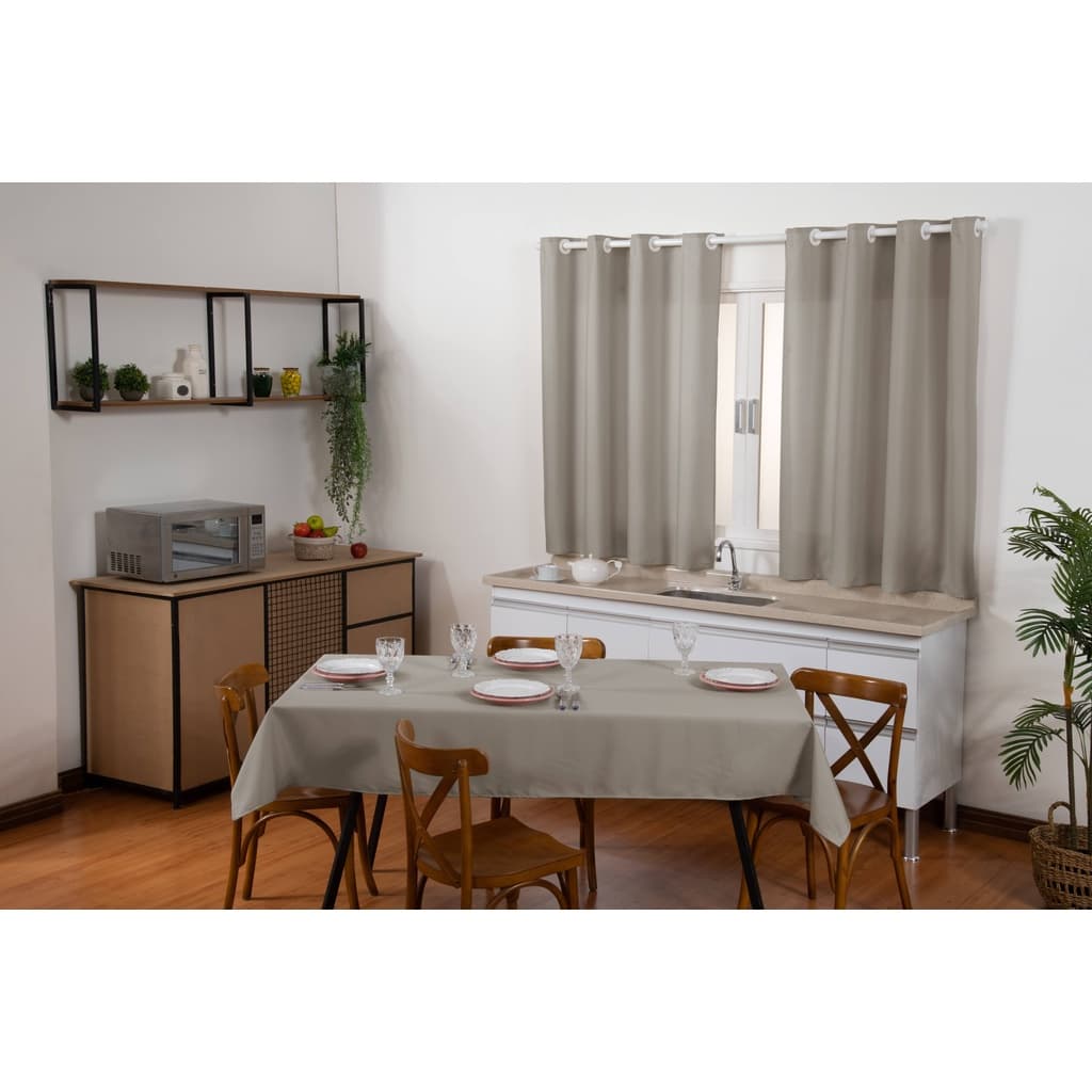 Jogo Toalha De Mesa 6 Cadeiras E Cortina Cozinha 2,00x1,40 Avelã