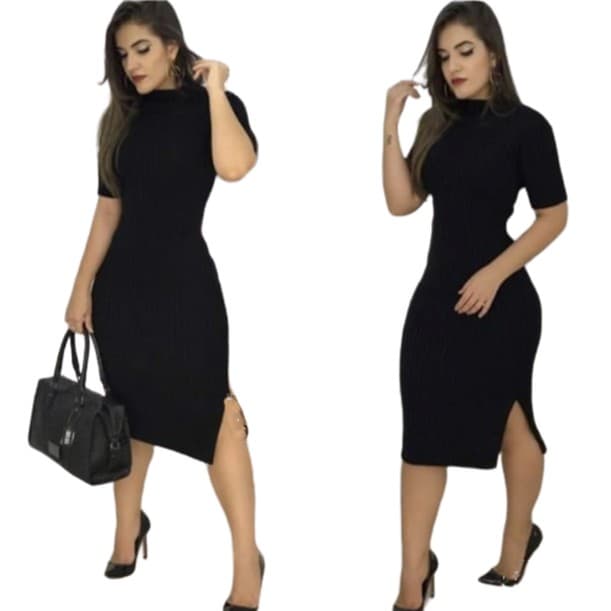 Vestido Mídi Evangélico De Festa  Tubinho Cinturado Fenda