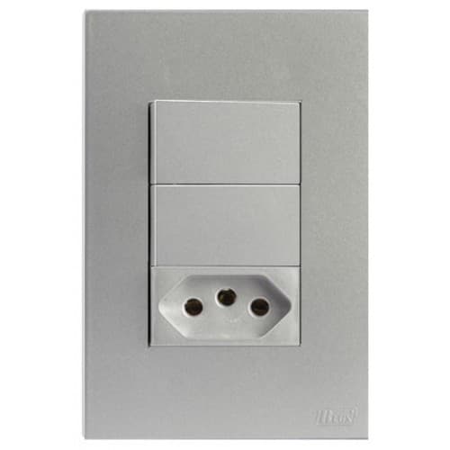 Cj Interruptor Duplo Simples + Tomada 20a 4x2 - Recta Prata Satin Fosco - Brs12258-0pr