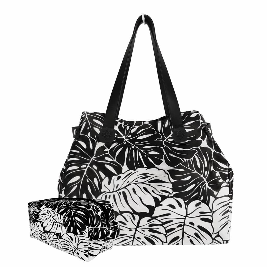 Bolsa Feminina Nécessaire Feminina Casual Grande Adultol Folhagem Preta Branca Magicc Bolsas BN-165