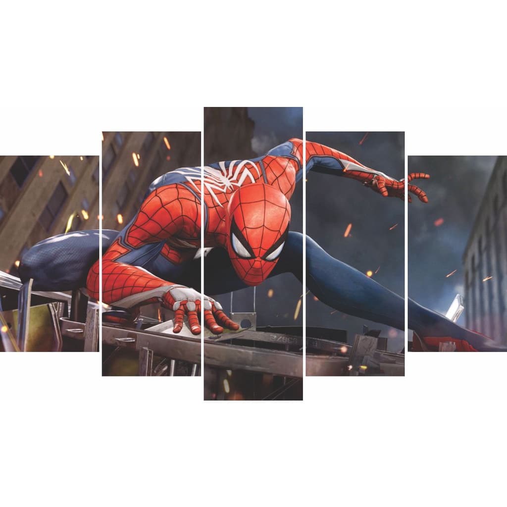 Homem Aranha - Placa Quadro decorativo mosaico MDF  60cm x 102cm Kit com 5 partes