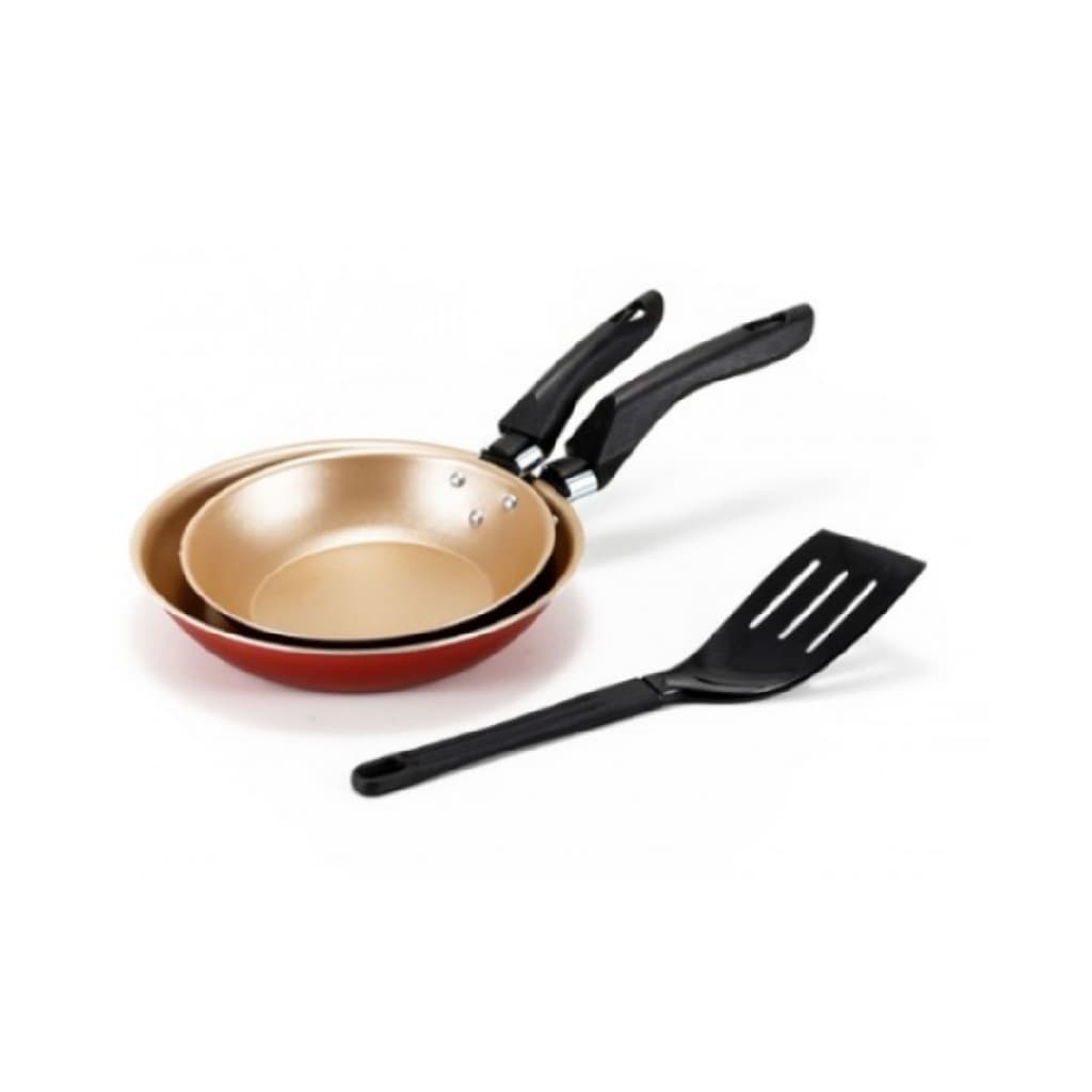 Conjunto Frigideira Francesa 16cm e 20cm com Espátula Cereja com Dourado Alumi-Aço Linha Premium J4TECH Alumínio Antiaderente Teflon Ultra Resistente