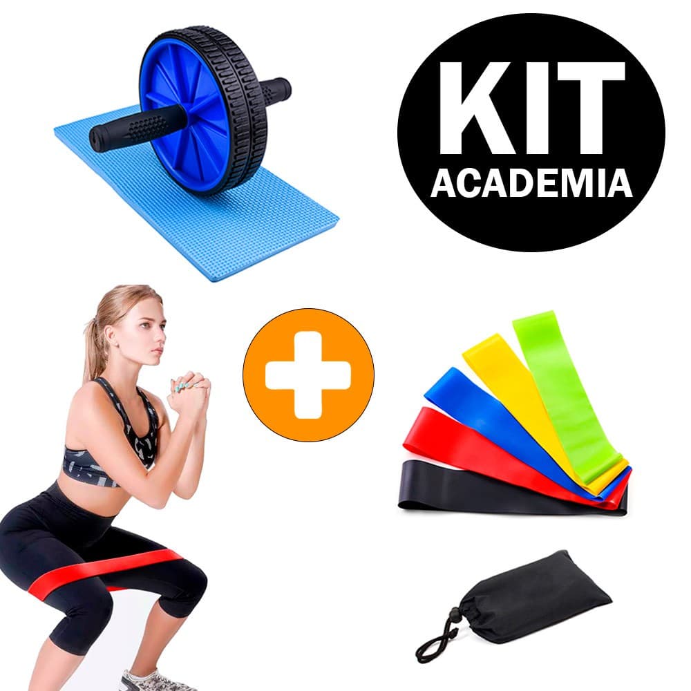Faixas Elásticas Mini Band Elástico + Roda Abdominal Exercícios Lombar Academia em Casa Ginástica e Musculação Treino