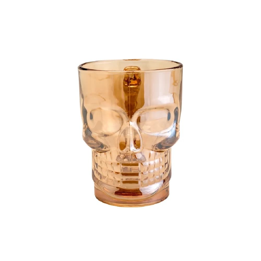 Caneca de Vidro para Chopp e Cerveja Caveira Rock Style Âmbar 500ml