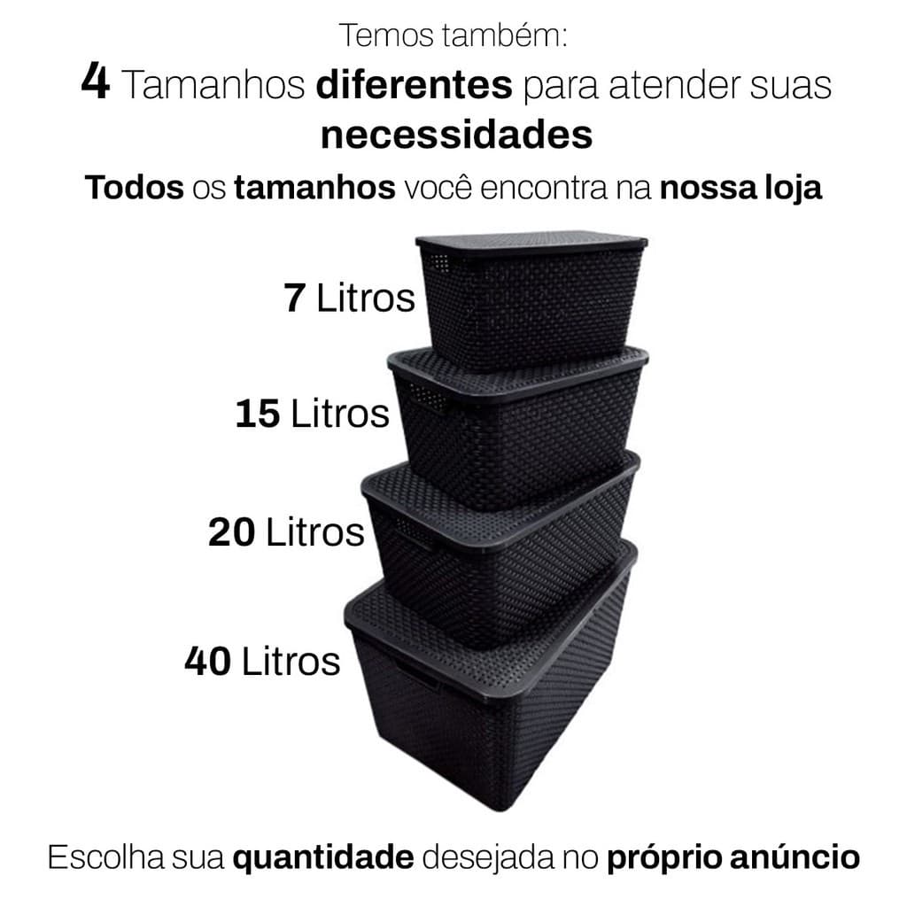 Caixa Organizadora Preta  com tampa Rattan 7 / 15 / 20 / 40 Litros