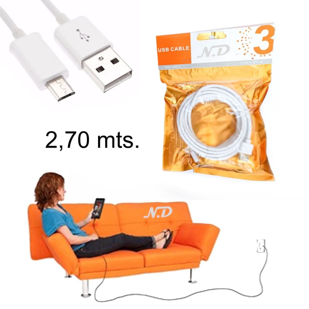 Cabo Micro Usb V8 para Carregamento com 2,70 Metros de comprimento